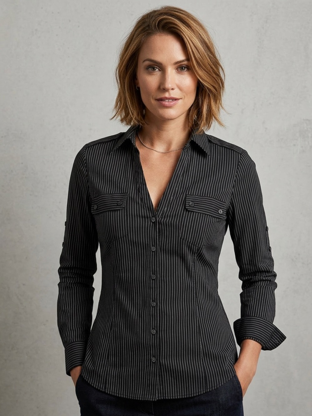 Express Black Pinstripe Button-Down Shirt